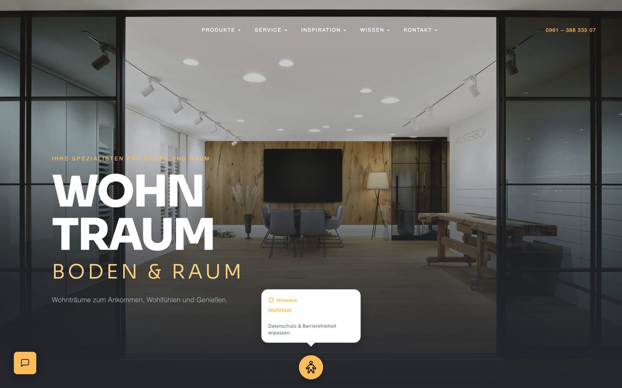 Screenshot wohntraum-weiden.de — WOHNTRAUM Boden & Raum aus Weiden